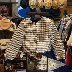 Reversible Plaid Brown and Black Button-Up Cropped Jacket